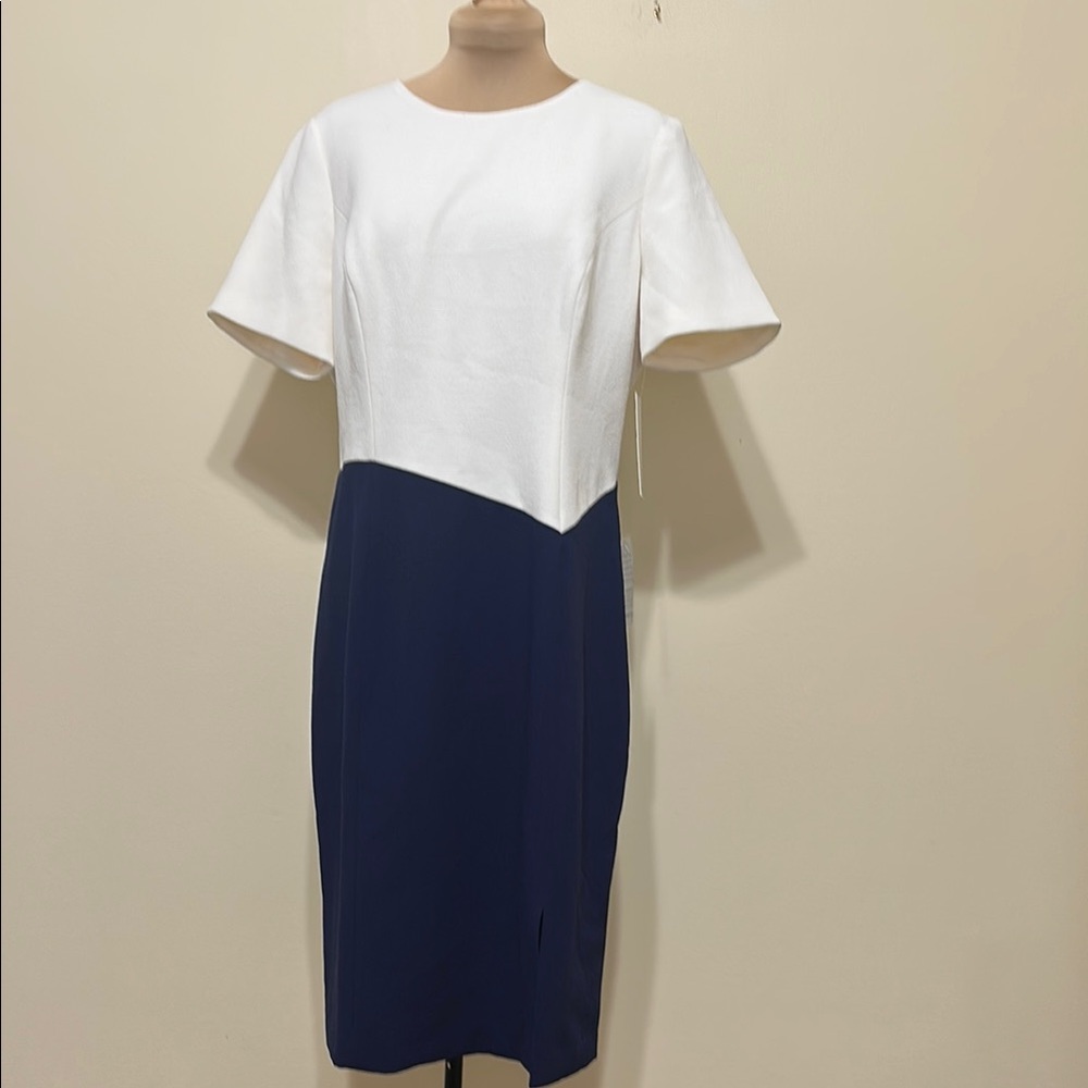 Harper‎ Rose White and Blue Sheath Midi Dress for Work